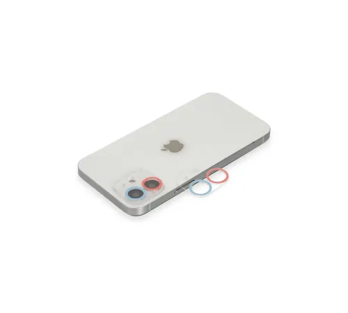 Apple iPhone 12 Renkli Kamera Lens Koruma Cam - Pembe-Mavi