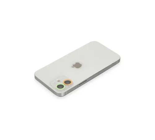 Apple iPhone 12 Renkli Kamera Lens Koruma Cam - Turuncu-Yeşil