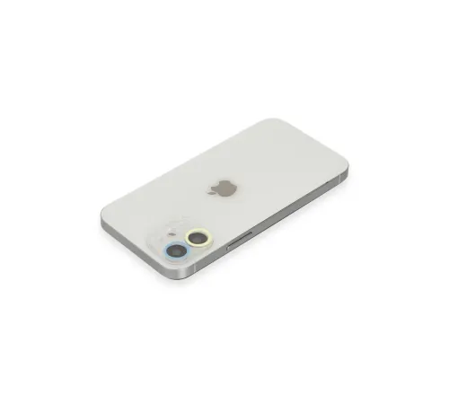 Apple iPhone 12 Renkli Kamera Lens Koruma Cam - Sarı-Mavi