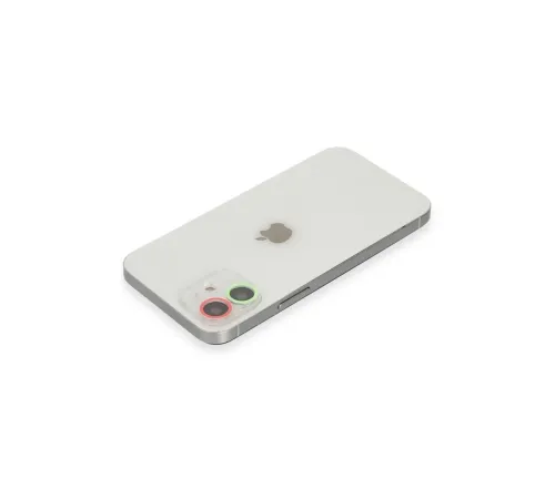 Apple iPhone 12 Mini Renkli Kamera Lens Koruma Cam - Yeşil-Pembe