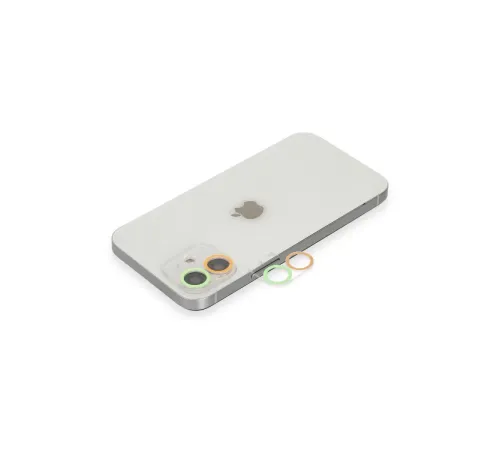 Apple iPhone 12 Mini Renkli Kamera Lens Koruma Cam - Turuncu-Yeşil