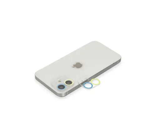 Apple iPhone 12 Mini Renkli Kamera Lens Koruma Cam - Sarı-Mavi