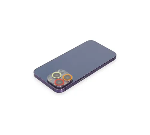 Apple iPhone 12 Pro Max Renkli Kamera Lens Koruma Cam - Turuncu-Kırmızı