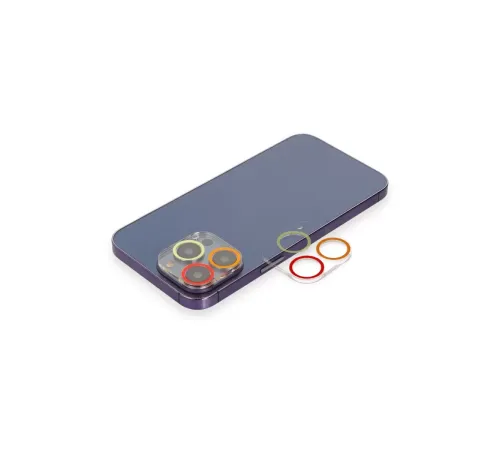 Apple iPhone 12 Pro Max Renkli Kamera Lens Koruma Cam - Turuncu-Kırmızı