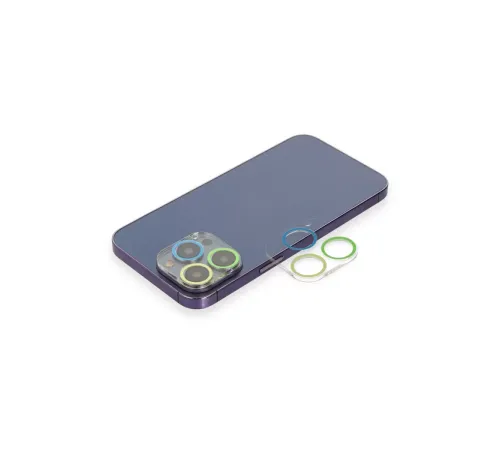Apple iPhone 12 Pro Max Renkli Kamera Lens Koruma Cam - Yeşil-Sarı