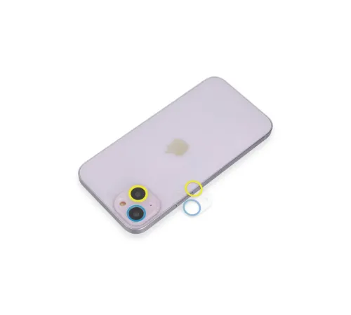 Apple iPhone 13 Mini Renkli Kamera Lens Koruma Cam - Sarı-Mavi