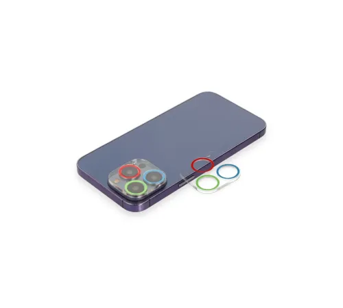 Apple iPhone 13 Pro Renkli Kamera Lens Koruma Cam - Mavi-Yeşil