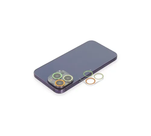 Apple iPhone 13 Pro Max Renkli Kamera Lens Koruma Cam - Sarı-Turuncu