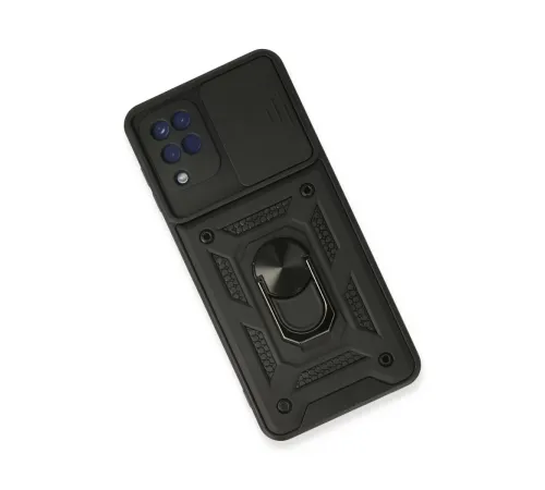 Samsung Galaxy A22 Kılıf Pars Lens Yüzüklü Silikon - Siyah