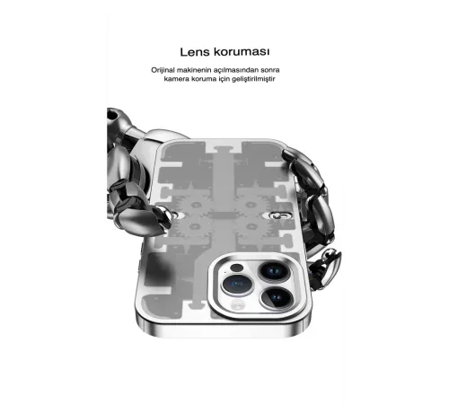 Apple iPhone 14 Pro Max Kılıf Mekanik Bumper Kapak - Gold