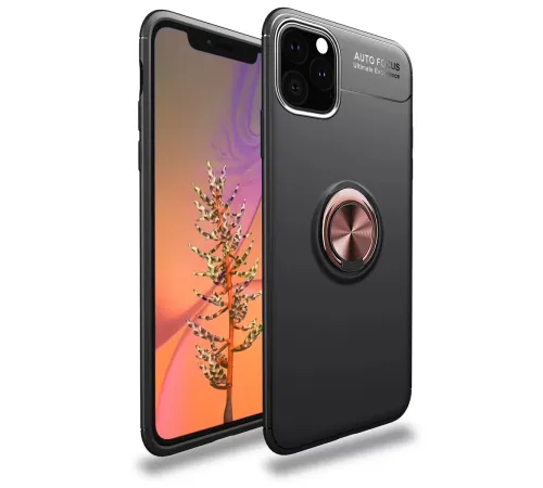 Apple iPhone 11 Pro Max Kılıf Range Yüzüklü Silikon - Siyah-Gold