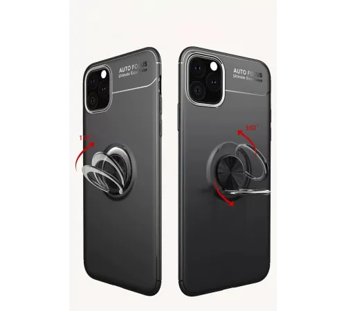 Apple iPhone 11 Pro Max Kılıf Range Yüzüklü Silikon - Siyah-Mavi