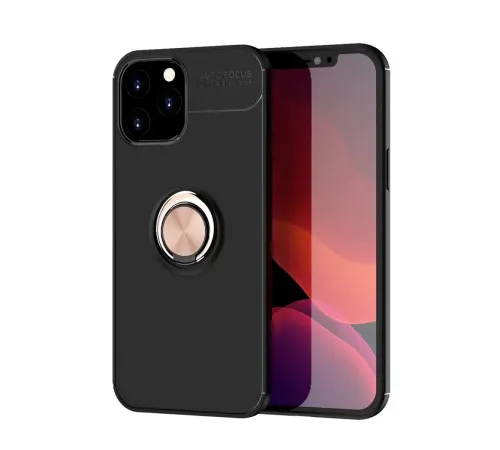 Apple iPhone 12 Pro Max Kılıf Range Yüzüklü Silikon - Siyah-Gold