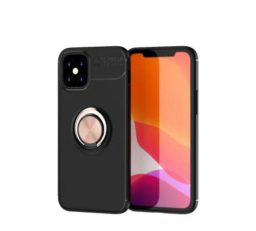 Apple iPhone 12 Mini Kılıf Range Yüzüklü Silikon - Siyah-Gold