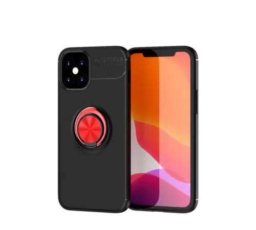 Apple iPhone 12 Mini Kılıf Range Yüzüklü Silikon - Siyah-Kırmızı