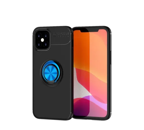 Apple iPhone 12 Mini Kılıf Range Yüzüklü Silikon - Siyah-Mavi