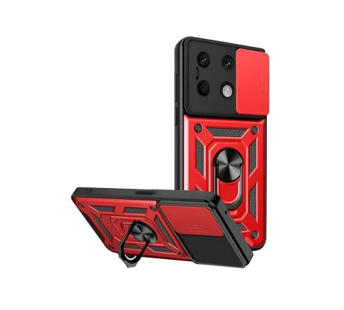 Xiaomi Redmi Note 13 4G Kılıf Pars Lens Yüzüklü Silikon - Kırmızı