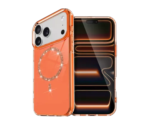 Apple iPhone 17 Pro Max Live Diamond Magsafe Kapak - Turuncu