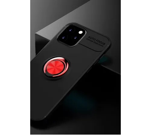 Apple iPhone 12 Kılıf Range Yüzüklü Silikon - Siyah-Kırmızı