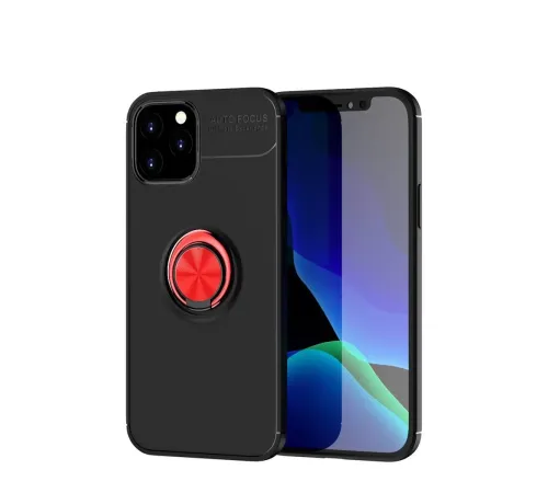 Apple iPhone 12 Kılıf Range Yüzüklü Silikon - Siyah-Kırmızı