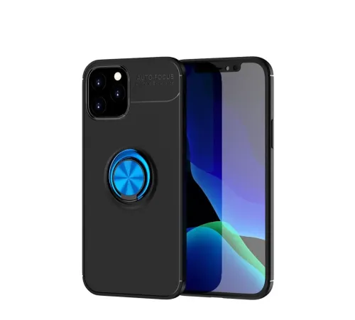 Apple iPhone 12 Kılıf Range Yüzüklü Silikon - Siyah-Mavi