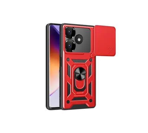 Xiaomi Redmi 13 4G Kılıf Pars Lens Yüzüklü Silikon - Kırmızı
