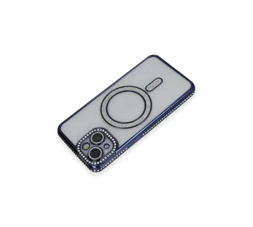 Apple iPhone 14 Kılıf Joke Simli Magneticsafe Kılıf - Lacivert
