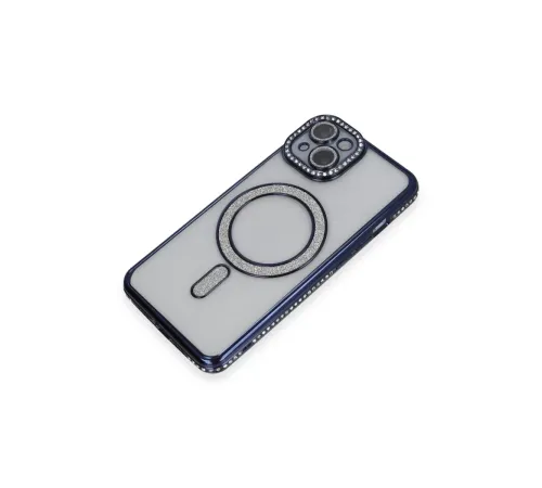 Apple iPhone 14 Kılıf Joke Simli Magneticsafe Kılıf - Lacivert