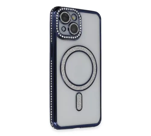 Apple iPhone 14 Kılıf Joke Simli Magneticsafe Kılıf - Lacivert
