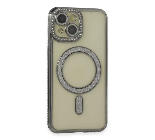 Apple iPhone 14 Kılıf Joke Simli Magneticsafe Kılıf - Gri
