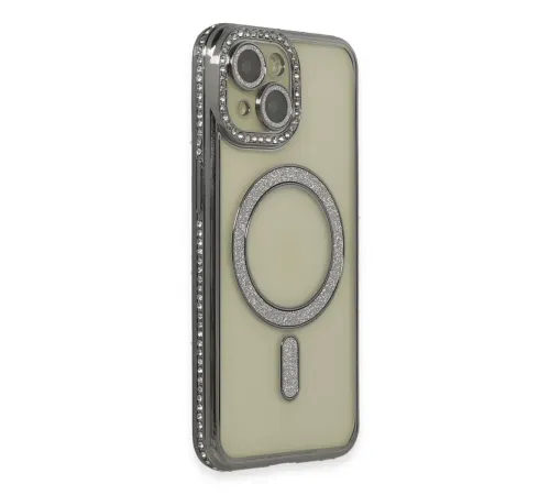 Apple iPhone 14 Kılıf Joke Simli Magneticsafe Kılıf - Gri