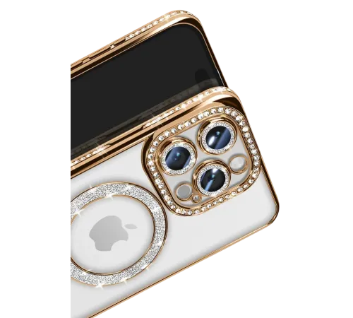 Apple iPhone 16 Pro Max Kılıf Joke Simli Magneticsafe Kılıf - Gold