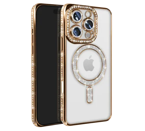 Apple iPhone 16 Pro Max Kılıf Joke Simli Magneticsafe Kılıf - Gold