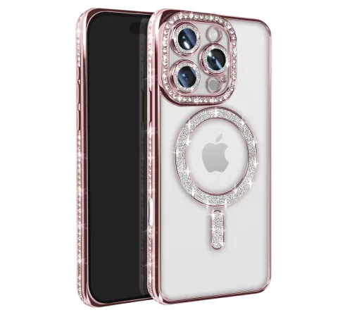 Apple iPhone 16 Pro Max Kılıf Joke Simli Magneticsafe Kılıf - Pembe