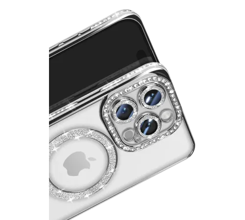 Apple iPhone 16 Pro Max Kılıf Joke Simli Magneticsafe Kılıf - Gümüş