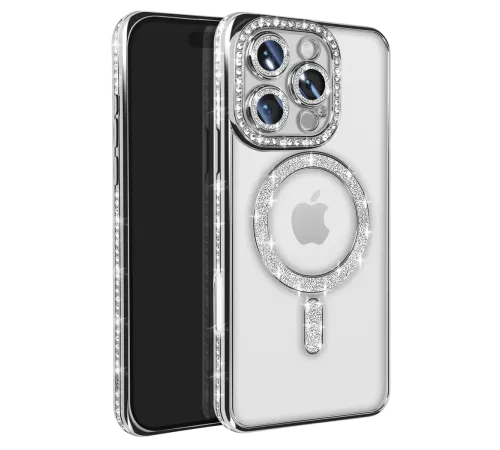 Apple iPhone 16 Pro Max Kılıf Joke Simli Magneticsafe Kılıf - Gümüş