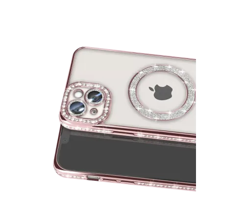 Apple iPhone 15 Kılıf Joke Simli Magneticsafe Kılıf - Pembe