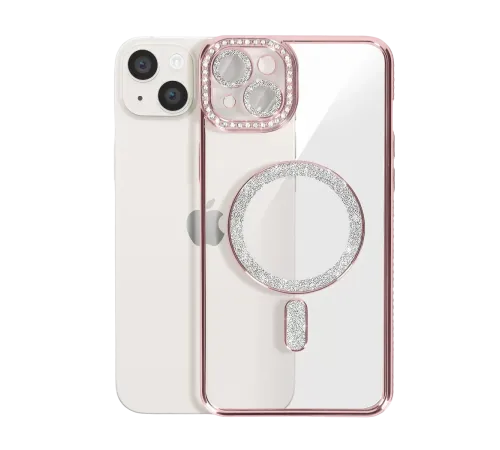 Apple iPhone 15 Kılıf Joke Simli Magneticsafe Kılıf - Pembe