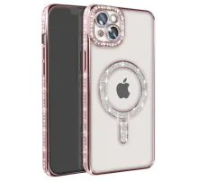 Apple iPhone 15 Kılıf Joke Simli Magneticsafe Kılıf - Pembe