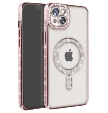 Apple iPhone 15 Kılıf Joke Simli Magneticsafe Kılıf - Pembe