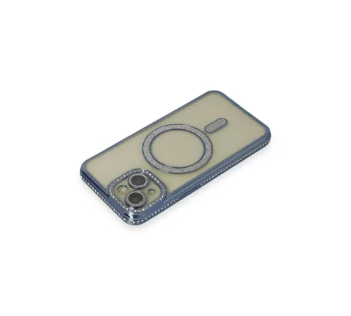 Apple iPhone 15 Kılıf Joke Simli Magneticsafe Kılıf - Lacivert
