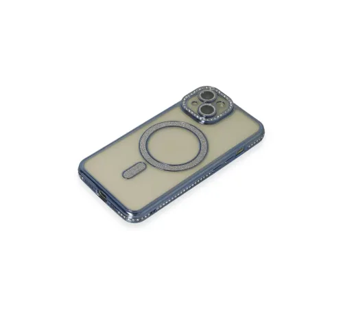 Apple iPhone 15 Kılıf Joke Simli Magneticsafe Kılıf - Lacivert