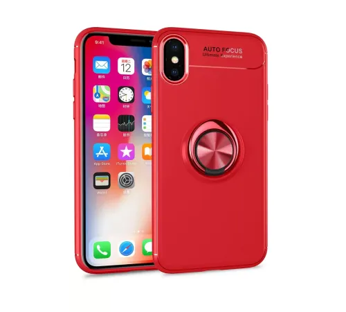 Apple iPhone XS Kılıf Range Yüzüklü Silikon - Kırmızı