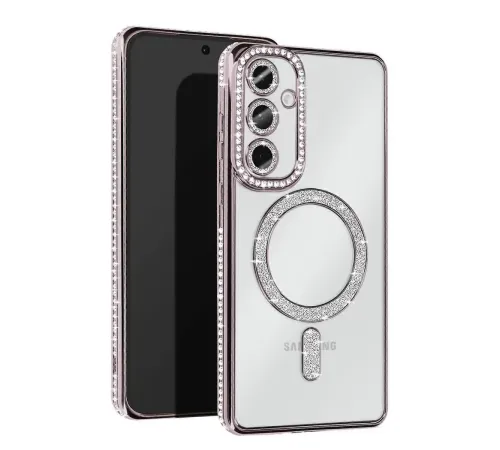Samsung Galaxy S25 Kılıf Joke Simli Magneticsafe Kılıf - Gümüş