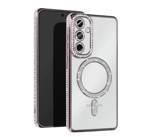 Samsung Galaxy S25 Kılıf Joke Simli Magneticsafe Kılıf - Gümüş