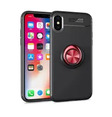 Apple iPhone XS Max Kılıf Range Yüzüklü Silikon - Siyah-Kırmızı