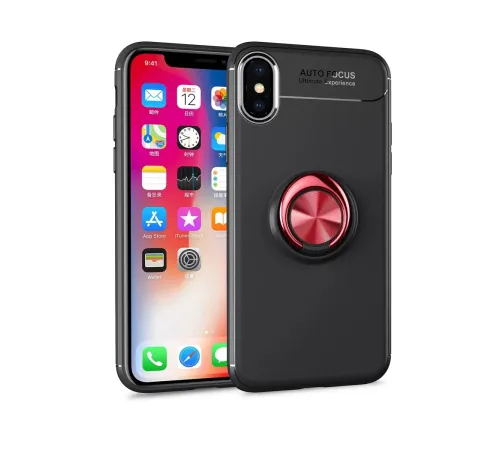Apple iPhone XS Max Kılıf Range Yüzüklü Silikon - Siyah-Kırmızı