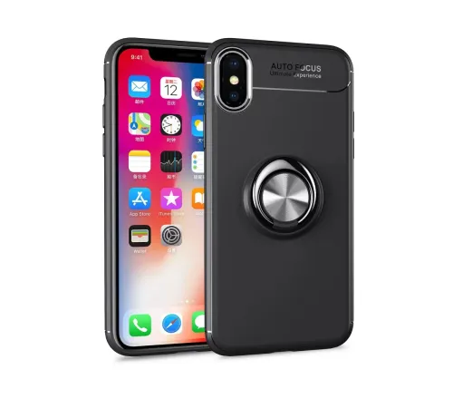 Apple iPhone XS Max Kılıf Range Yüzüklü Silikon - Siyah