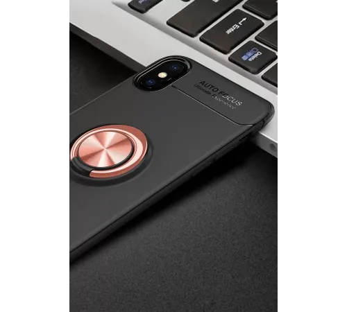 Apple iPhone XS Max Kılıf Range Yüzüklü Silikon - Siyah-Gold