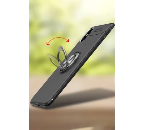 Apple iPhone XS Max Kılıf Range Yüzüklü Silikon - Siyah-Gold